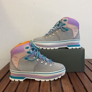 Timberland Euro Hiker Boots Gray Purple Turquoise Women 7.5(TB0A412WD52)